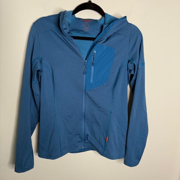 Mammut Womens Small Hooded Jacket Full Zip Teal Blue Outdoor Athletic Activewear - Picture 2 of 5